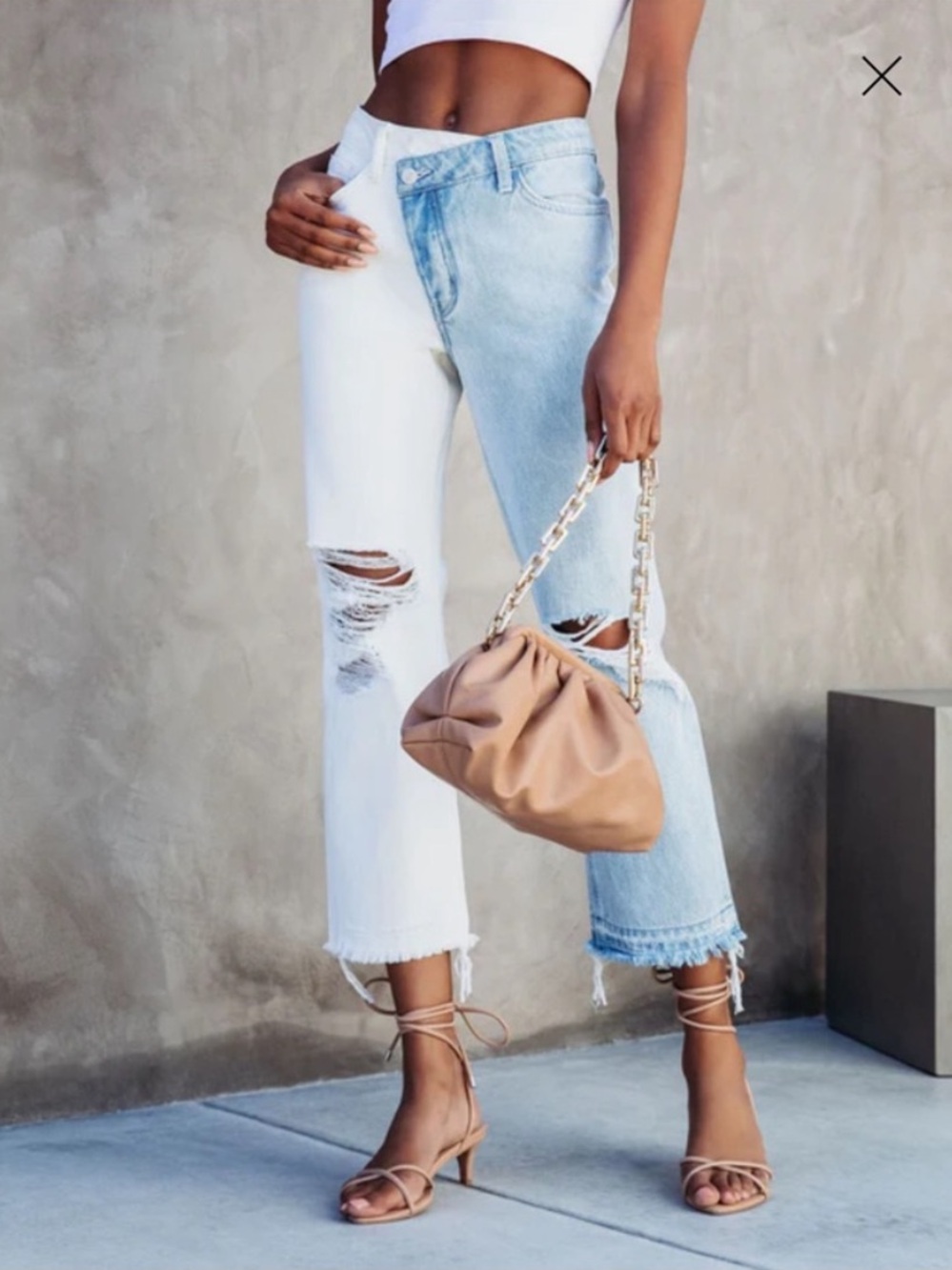 Asymmetrical Two-Tone In Blue/White Jeans